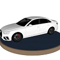 White Sedan Car Displayed On Blue Circular Platform With Black Background 3d model