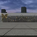 Modern Glass Building Exterior With Bow Decoration And Hanging Ornaments