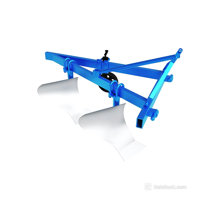 Blue Agricultural Plow With Metal Frame And White Blades For Farming Use 3d model 