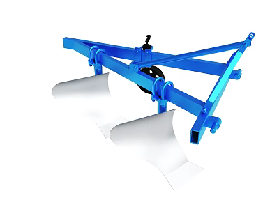 Blue Agricultural Plow With Metal Frame And White Blades For Farming Use 3d model