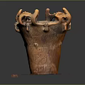 Carved Wooden Decorative Container With Animal Shaped Top On Red Wooden Base For Home Decor