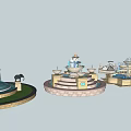 Decorative Multi Tiered Water Fountains With Light Stone Bases And Flower Bed Surroundings