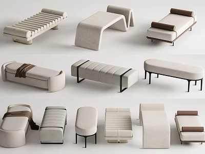 Stylish Modern Upholstered Footstools With Various Shapes Soft Padding And Metal Legs 3d model