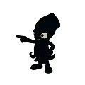 Black Octopus Landscape Sculpture With Smiling Face Pointing Forward In Cartoon Style
