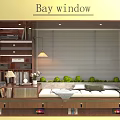 Wooden Bay Window With Bookshelves Upholstered Seat Green Cushions And Storage Drawers