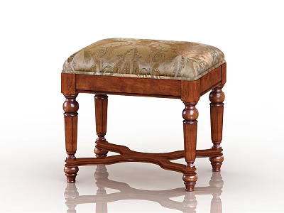 Classical Wooden Stool With Patterned Fabric Cushion And Carved Legs Design 3d model
