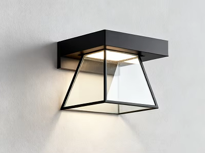 Sleek Modern Black Frame Wall Lamp With Glass Panel Illuminating Wall 3d model