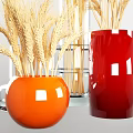 Elegant Decorative Ornament Set With Wheat Stems In Orange Red And Transparent Vases
