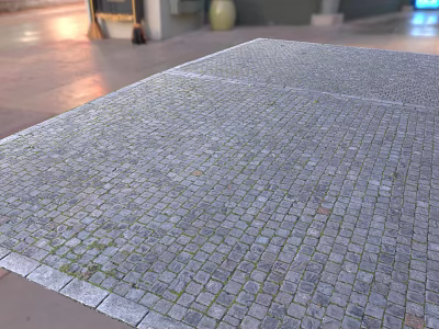 Gray Stone Paver Ground With Natural Mossy Texture And Smooth Surface For Outdoor Courtyard Area 3d model
