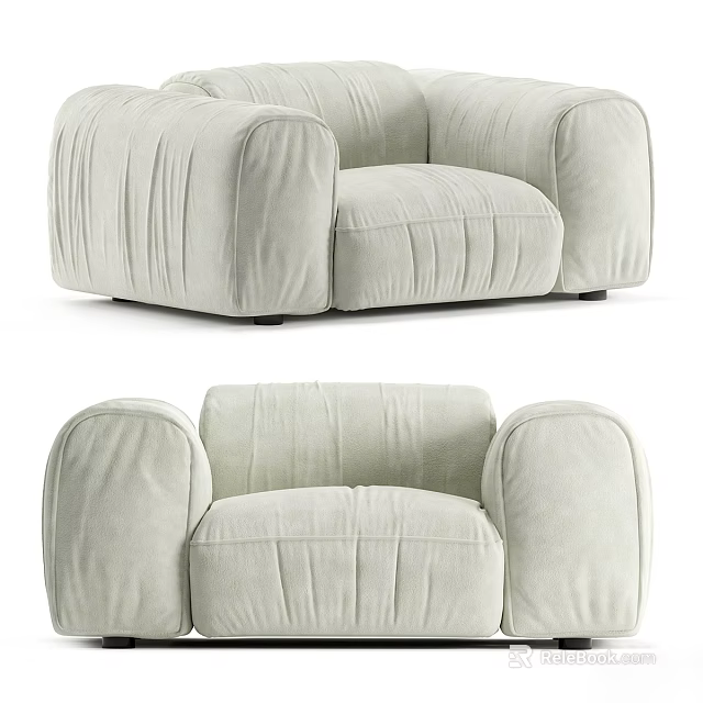 Modern Light Beige Velvet Armchair With Rounded Padded Arms And Pleated Details 3d model 