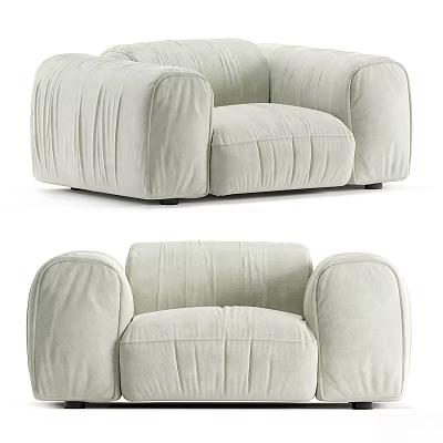 Modern Light Beige Velvet Armchair With Rounded Padded Arms And Pleated Details 3d model