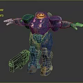 Blue Robot With Yellow Head And Rusted Armor Standing Beside Large Gun