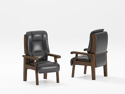 Ergonomic Black Leather Office Chairs Design With Wooden Armrests And Legs 3d model