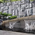 Sculptural Feature Wall With Water Cascade Pine Tree And Stone Elements
