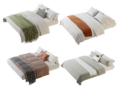 Various Colored Bedding Sets with Pillows Blankets and Stylish Designs 3d model