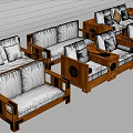 Modern Sofa Set With Wooden Frame White Cushions And Multiple Seating Options 3d model