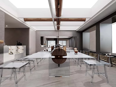 Modern Milk Tea Shop Interior Design With Open Concept Bar Counter And Comfortable Seating Area 3d model