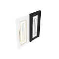 Modern Swing Door Design With White And Black Frames Glass Panels And Golden Accents