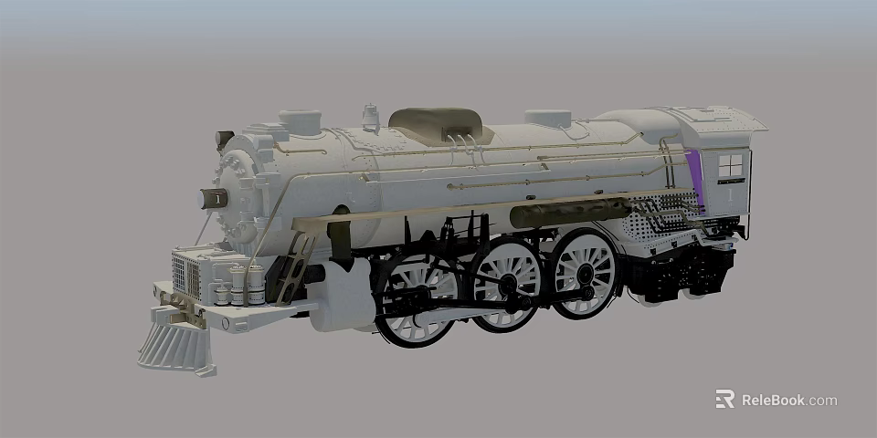 Vintage White Steam Locomotive with Classic Design and Intricate Wheel Details 3d model 