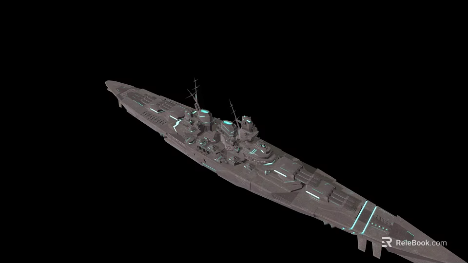 Modern Warship 3D Model with Dark Background and Futuristic Weapon Systems 3d model 