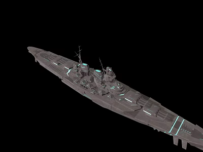 Modern Warship 3D Model with Dark Background and Futuristic Weapon Systems 3d model