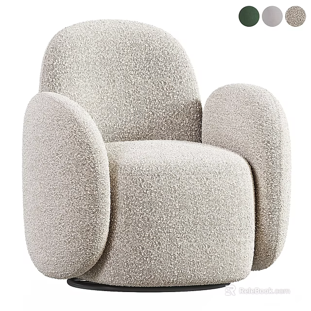 Light Gray Single Seater Sofa With Plush Fabric Rounded Arms Modern Design 3d model