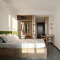 Modern Apartment Interior With Hanging Suit Hat Bookshelf Desk And Shoe Rack