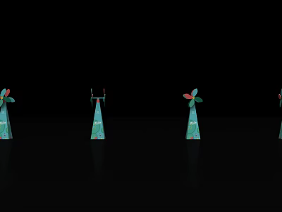 Ornamental Green Tower Shaped Architectural Components With Red Green Tops In Row 3d model