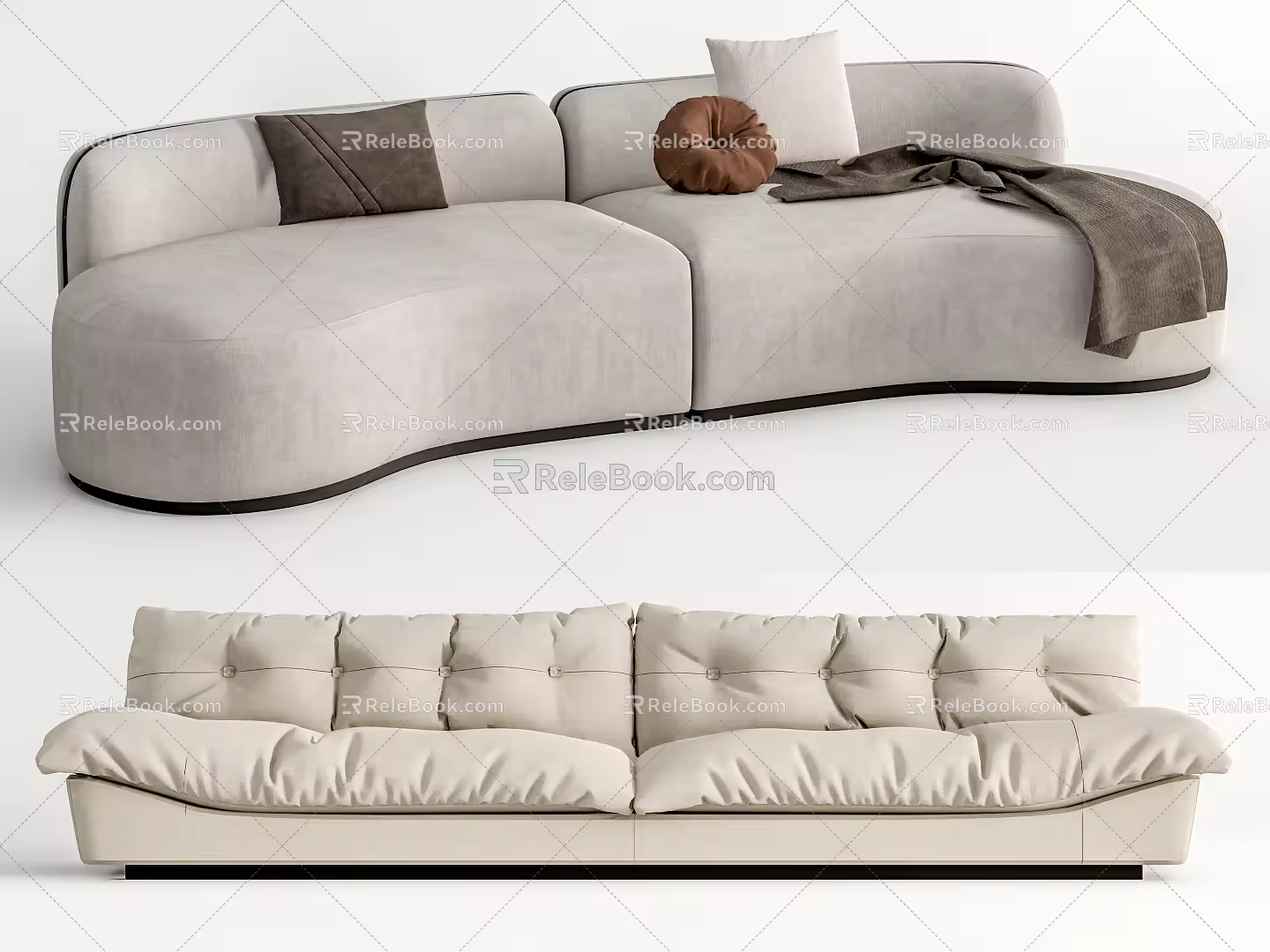 Modern double sofa multiplayer sofa 3d model
