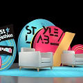 Modern Fashion Stage Design With Colorful Circular Decor And White Seats