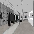 Modern Clothing Store Interior With Hanging Clothes Grid Shelves Shoes And Mirrors