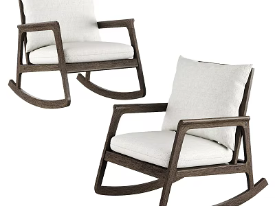 Set of Two Modern Leisure Rocking Chairs With Wooden Frame White Cushions 3d model