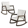 Set of Two Modern Leisure Rocking Chairs With Wooden Frame White Cushions