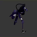 Anime Character In Purple White Costume With Cat Ear Headpiece And Weapon In Combat Pose