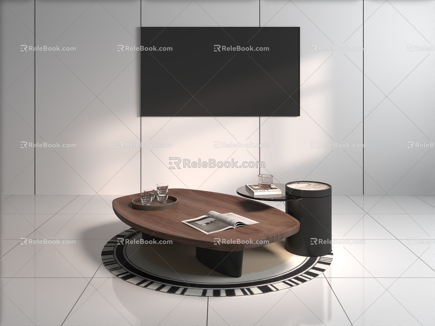 Solid Wood Coffee Table Middle Style Carpet Living Room Coffee Table 3d model