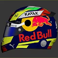 Weapon Style Helmet Featuring Red Bull Honda Kimi Logos In Blue Yellow Design