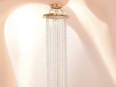 Elegant Crystal Chandelier With Golden Ceiling Base And Hanging Crystal Strands 3d model