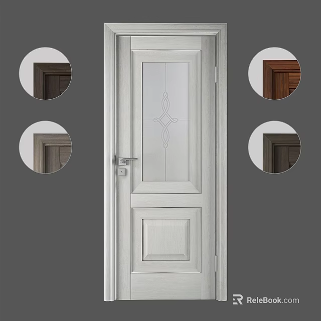 White Hinged Door With Glass Panel Decorative Pattern And Multiple Color Options 3d model
