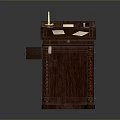 Dark Wooden Writing Desk With Drawers Candle Holder And Papers On Desktop
