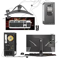 Modern computer monitor host chassis keyboard mouse 3d model