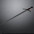 Classic Medieval Sword With Long Silver Blade Red Hilt And Black Crossguard