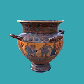 Blue and Orange Ceramic Vessel Decorated with Figure Patterns and Two Handles 3d model
