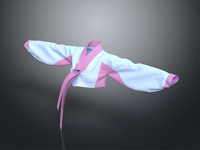 Traditional Hanbok Outfit With White Pink Fabric Wide Sleeves And Sash Belt 3d model