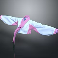 Traditional Hanbok Outfit With White Pink Fabric Wide Sleeves And Sash Belt