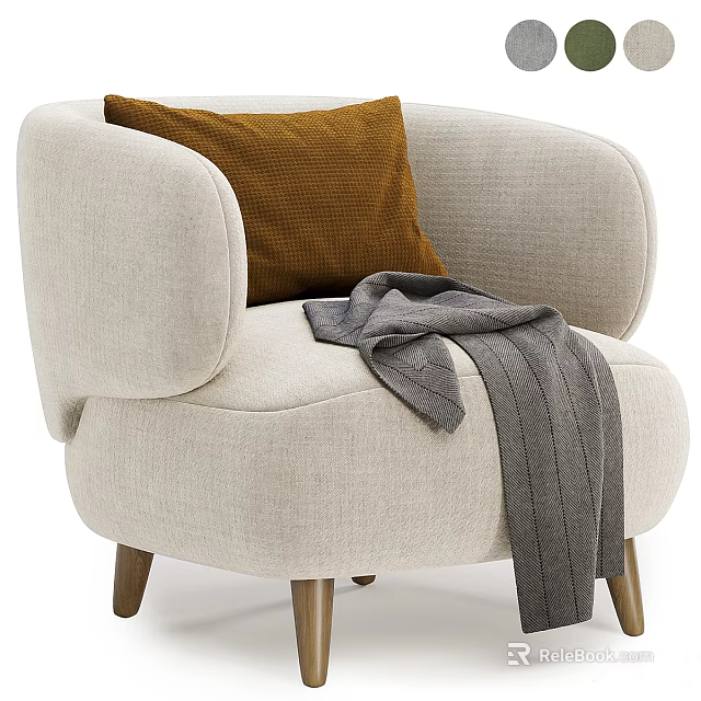 Cozy Beige Single Sofa Featuring Brown Cushion Gray Throw Blanket And Wooden Legs 3d model 