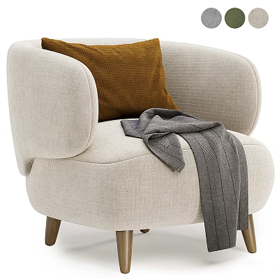 Cozy Beige Single Sofa Featuring Brown Cushion Gray Throw Blanket And Wooden Legs 3d model