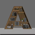 Creative Wooden A Shaped Bookshelf with Books Decorative Items and Small Plant