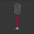 Fantasy Battle Axe With Gray Head Orange Ring Blue Gemstone Red Handle And Yellow Base