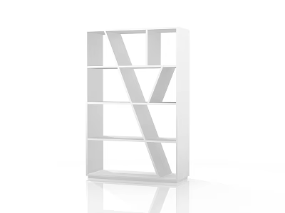 White Modern Geometric Bookcase With Open Shelves And Crossed Structure Design 3d model
