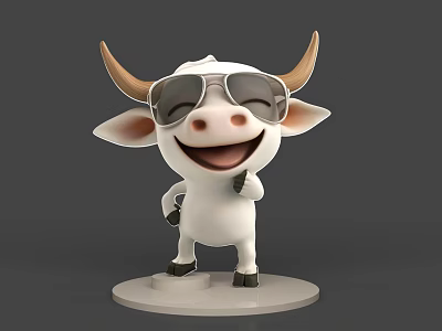 Cute Cartoon Cow Wearing Sunglasses Smiling And Giving Thumbs Up On Base 3d model